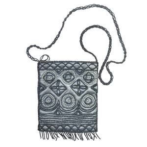 Evening Purse Clutch Blue Beaded Fringe 6" x 7.5" Crossbody Bag